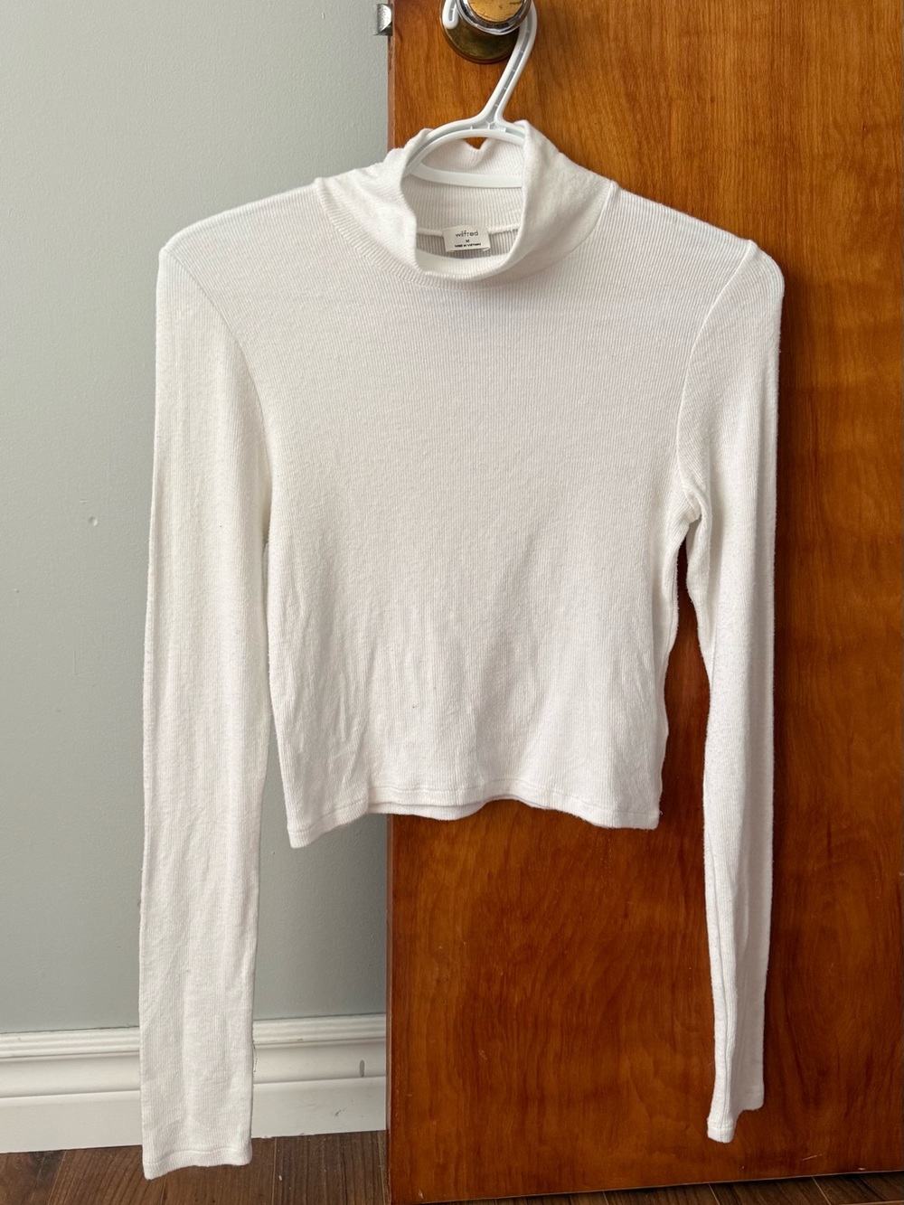 Wilfred Aritzia White Ribbed Modal Mock Neck Long Sleeve Top - Size M